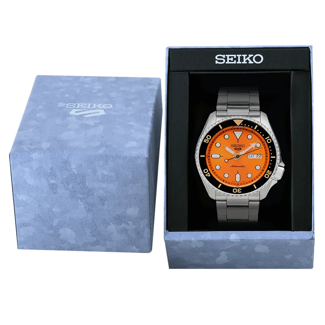 Seiko 5 Sports Analogue Automatic Orange Dial Men's Watch- SRPD59K1